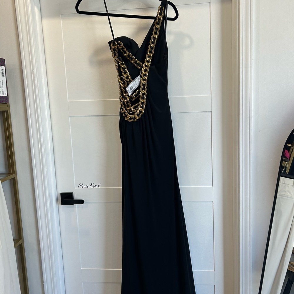 Black Dress with Gold Chain Detail